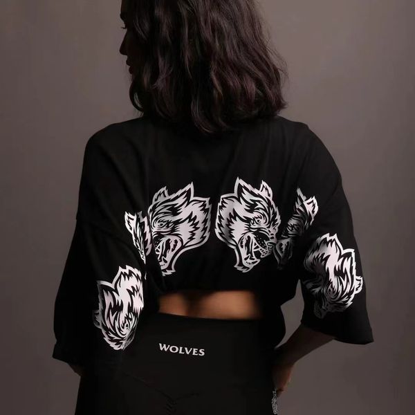 

women's t-shirt darc she sport t-shirts oversized workout gym women fitness men short sleeve purple wolves graphic printing t shirts 23, White