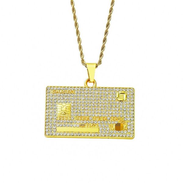

hip hop rapper men shiny diamond pendant gold necklace iced out credit card pendant micro-inset full zircon jewelry night club rope chain tw, Silver