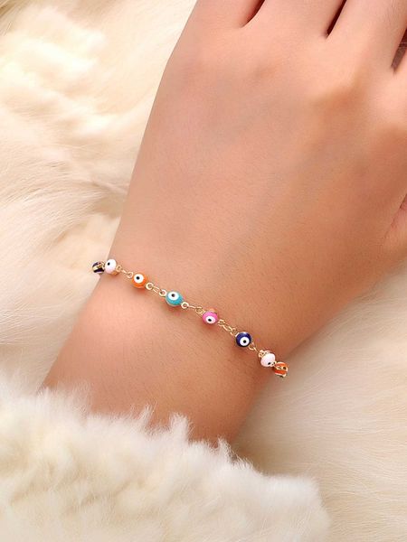 

1pc random color evil eye decor bracelet copper jewelry, Golden;silver