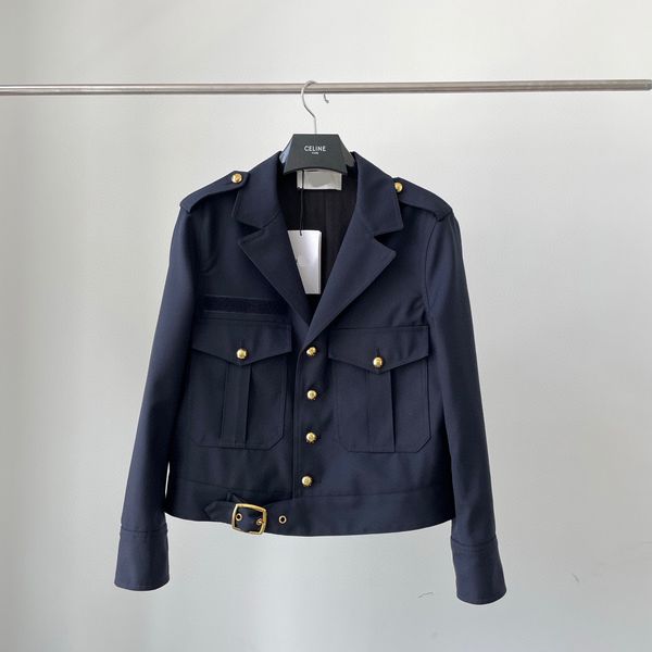 

european fashion brand long sleeve blue navy short jacket, Black;brown