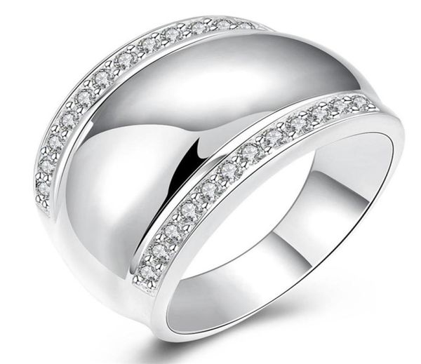 

ship plated sterling silver wide glossy inlaid zircon ring djsr781 us size 8 women039s 925 silver plate with side stones3162311