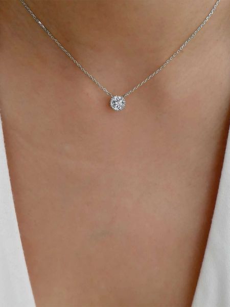 

1pc round-cut diamond-studded necklace, Silver