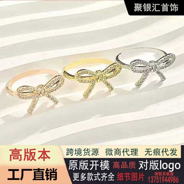 

high-quality tiffay tiffs 925 silver v gold material classic simple fashion fairy grade diamond bow ring