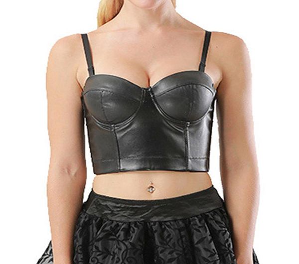 

2019 women steampunk corset bra leather pu bralette push up bras for women waist trainer slimming underwear short 991522, Black;white