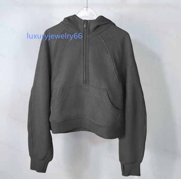 

women's hoodies sweatshirts autumn and winter yoga hoodie scuba lulus plus velvet thickening jackets sports half zipper terry designer, Black