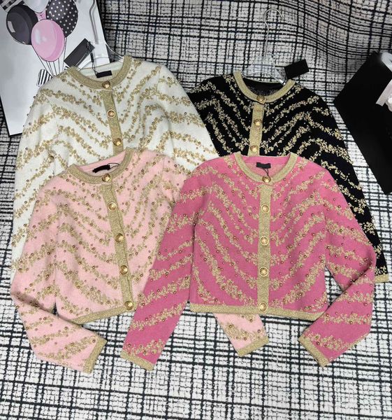 

designer 2023 autumn women's sweaters o-neck long sleeve knitting cardigan women ladies elegant single-breasted sweater coat 4 colour, White;black