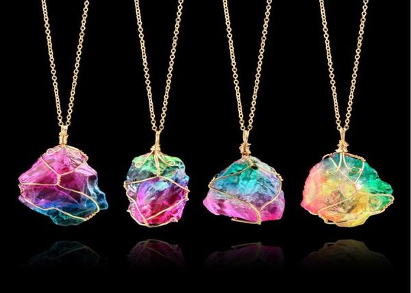 

colour stone quartz pendant necklace - gold metal wrapped gemstone crystal necklaces jewelry for women (irregular)9147369, Silver