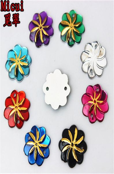 

micui 200pcs 14mm round flower sewing crystal flatback rhinestones sew on crystal stones flower acrylic strass for diy clothes cra2140375, Black