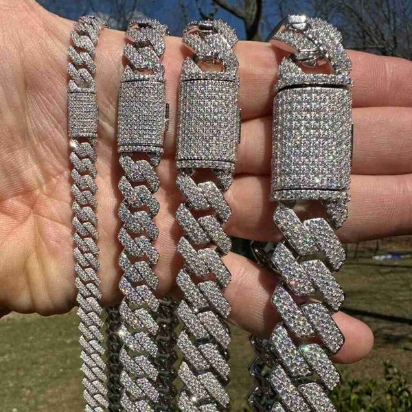 

luxury vvs moissanite cuban chain 8-20mm iced out prong miami cuban link chain choker solid sterling silver hip hop necklace