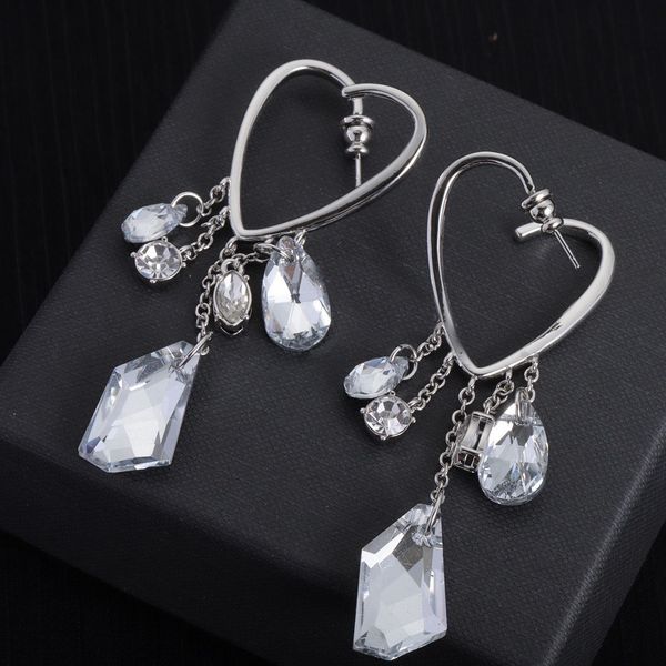 

heart silver stud earrings, solid geometric pattern tassel glitter diamond pendant earrings, sweet elegance, wedding gifts