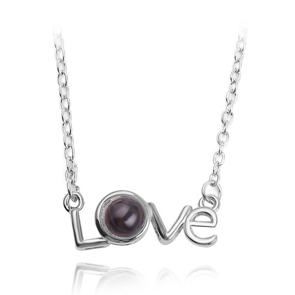 

projection necklace 100 languages i love you pendant jewelry for lover girlfriend 2023 trendy couple romantic cute accessories, Silver