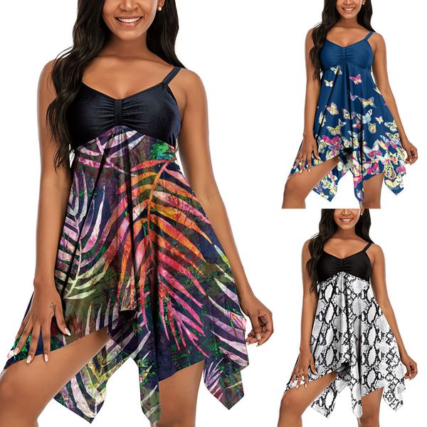

oversize tankini two-pieces suits swimsuit plus size swimming dress for fat woman boa print bathing suit swimwear water sports wear lady big