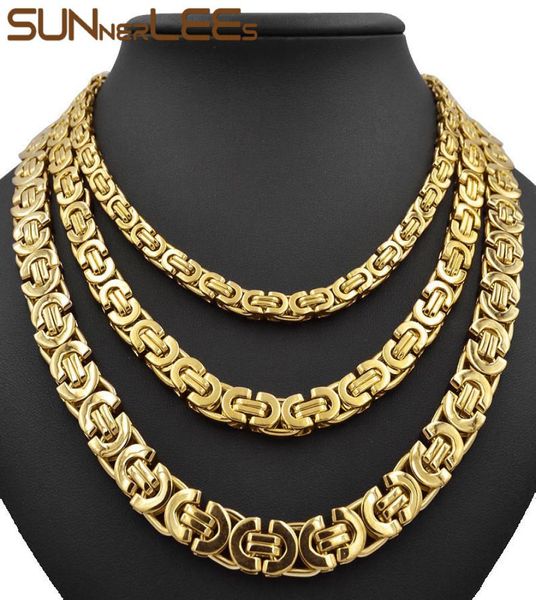 

fashion jewelry stainless steel necklace 6mm 8mm 11mm box byzantine link chain gold color for mens womens sc07 n1706460, Silver