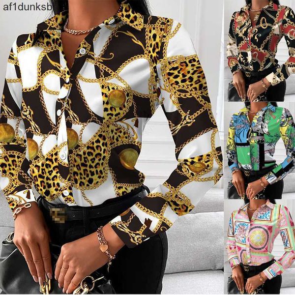 

luxury lapel versage plus vercace chain women's for designer blouses shirt fashion print autumn spring female long size sleeve printed, White
