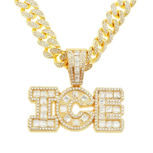 

hip hop rapper men shiny diamond pendant gold necklace iced out ice letters pendant micro-inset full zircon jewelry night club punk 50cm mia, Silver