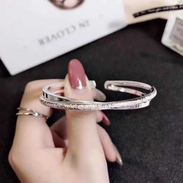 

999 frosted women light luxury minimalist and niche design interwoven nail sand new bracelet with adjustable opening for hand decoration, Golden;silver