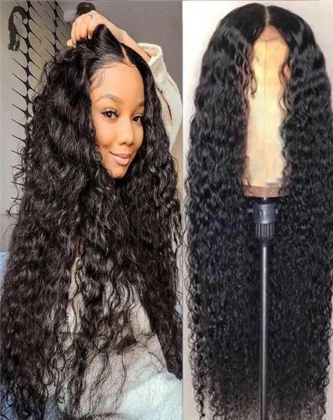 

28 30 inch deep wave lace front human hair wig brazilian deep wave 4x4 lace frontal wigs for women8239901, Black;brown