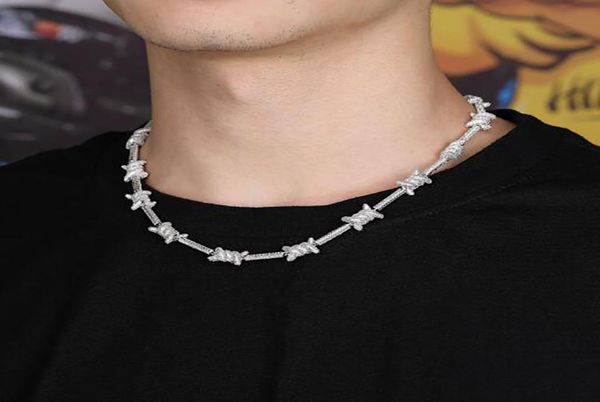 

10mm iced out barbed link chain&bracelet 14k gold filled hip hop rapper accessory diamond cubic zirconia jewelry necklace4215022, Silver