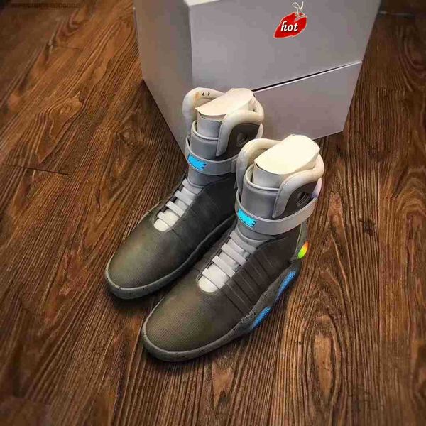 

2023 new limited sale automatic laces shoes air mag sneakers marty mcfly's air mags led back to the future glow in the dark gray mcflys, Black
