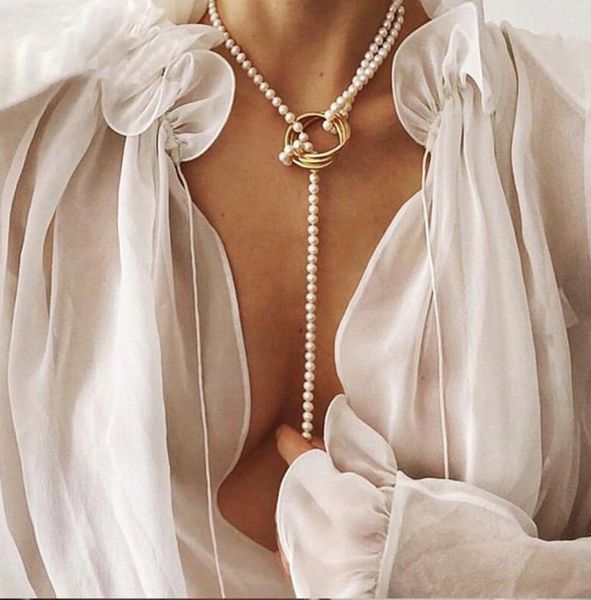 

vintage pearl necklaces for women fashion multilayer shell knot chain necklace coin cross choker jewelry7598586, Silver