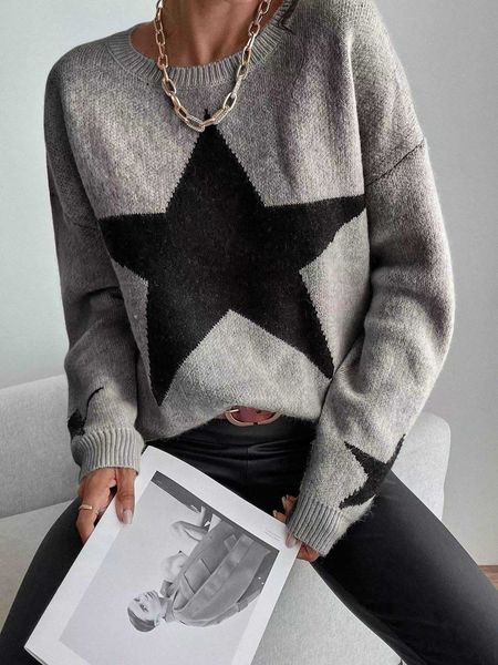

women's clothing essnce shoulder star pattern sweater, White;black