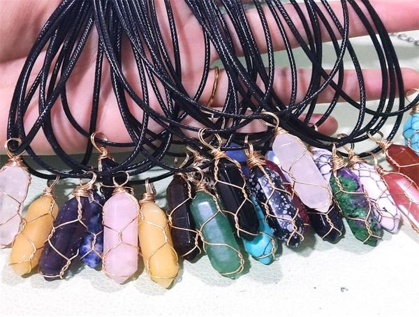 

natural stone pendant gold wrap crystal necklace hexagon prism bullet amethyst rose quartz pendulum chakra healing jewelry for women2363245, Silver