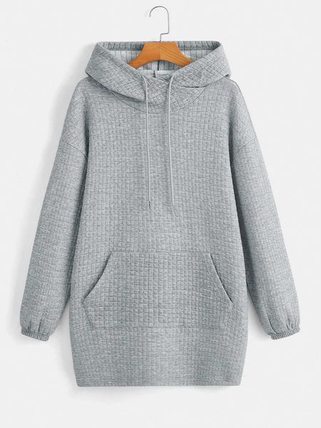 

kangaroo pocket shoulder drawstring hoodie dress, White;black