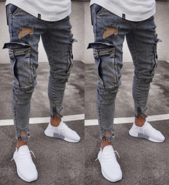 

fashion men039s ripped skinny biker jeans frayed slim fit long denim pants hole biker jeans83359385165210, Blue