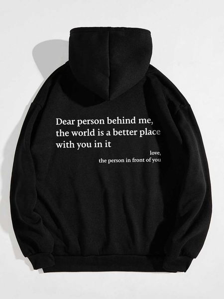 

slogan kangaroo pocket drawstring hoodie, White;black