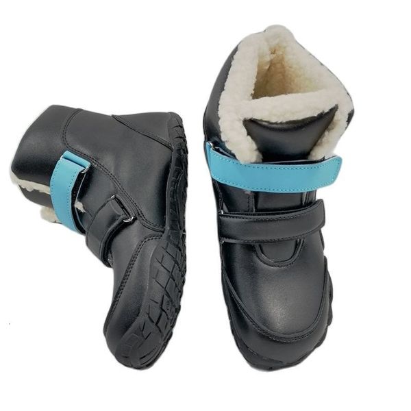 

boots zzfaber kids shoes children barefoot winter boots soft leather plush snow boots for girls boys kids flexible warm boots outdoor 230721, Black;grey