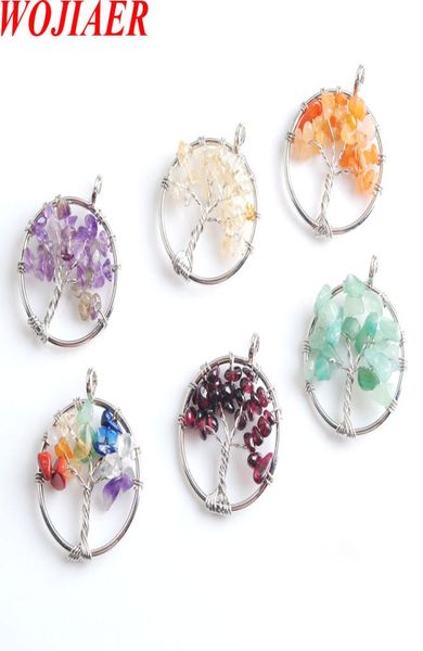 

tree of life pendant natural amethyst gem stone chip beads 7 chakra wrapped women necklace jewelry bm9047963478, Silver