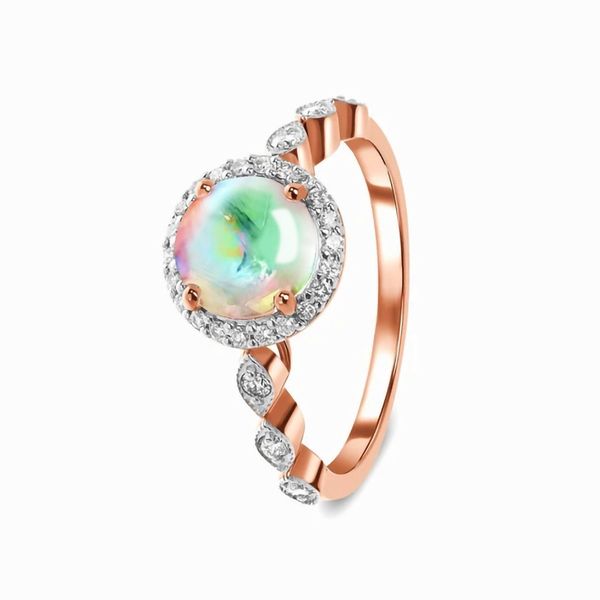 

european and american retro s925 round moonstone rose gold wave ring female minority design feeling simple, Silver