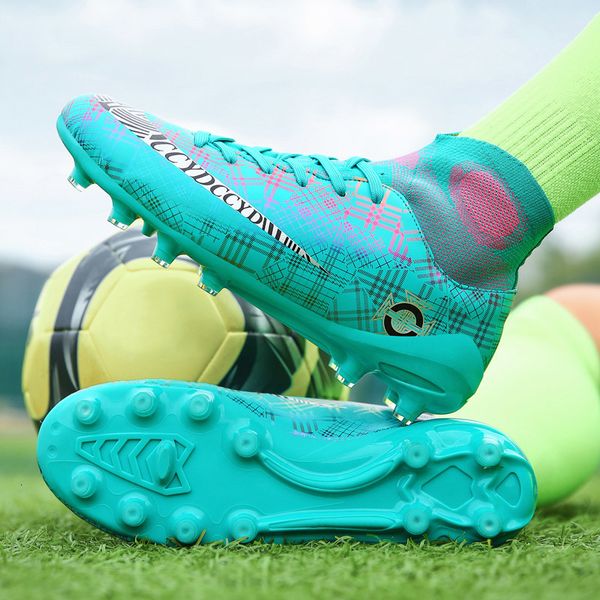 

athletic outdoor men soccer shoes kids tf/fg high ankle football boots grass training sport cleats footwear classic trend men sneaker 35-48, Black