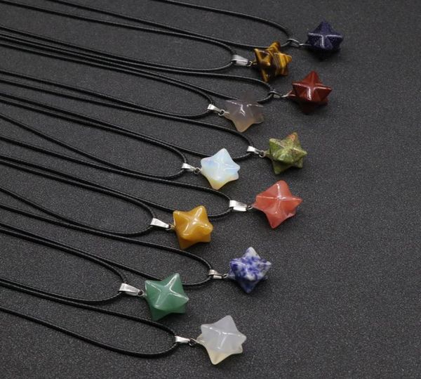 

natural stones star necklaces women 3d crystal quartz tiger eye agate pendulum pendant necklace black wax rope chain fashion men c6968615, Silver