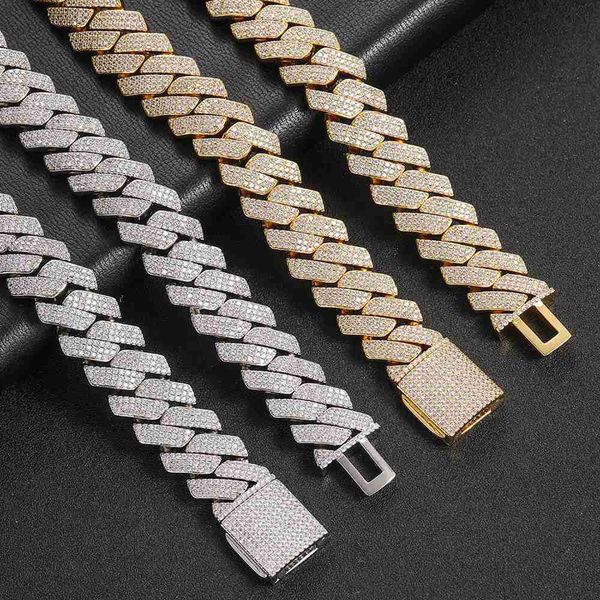 

hip hop jewelry brass iced out diamond zircon jewelry necklace bracelet women men 20mm cuban link chain, Silver