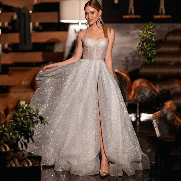 

shiny a-line prom dress 2023 spaghetti strap sequined glitter silt evening celebrity gowns women formal dresses robe de soiree customed, Black