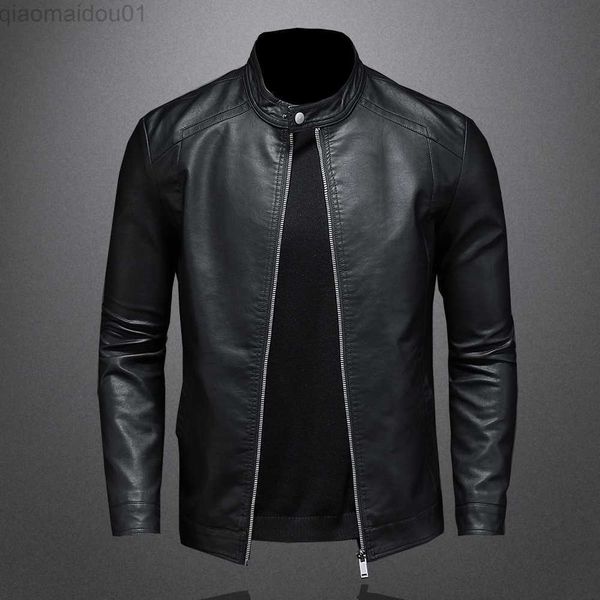 

men's leather faux leather spring autumn leather jacket men stand collar slim pu leather jacket fashion motorcycle causal coat mens mot, Black