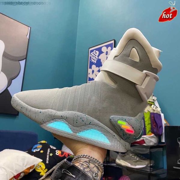 

2023 automatic laces air mag sneakers marty mcfly's air mags led shoes back to the future glow in the dark gray boots mcflys with box, Black