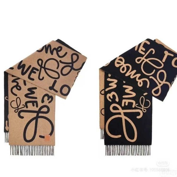 

autumn winter new luowei double label painted loe double-sided long graffiti letter shawl men's and women's warm scarf, Blue;gray