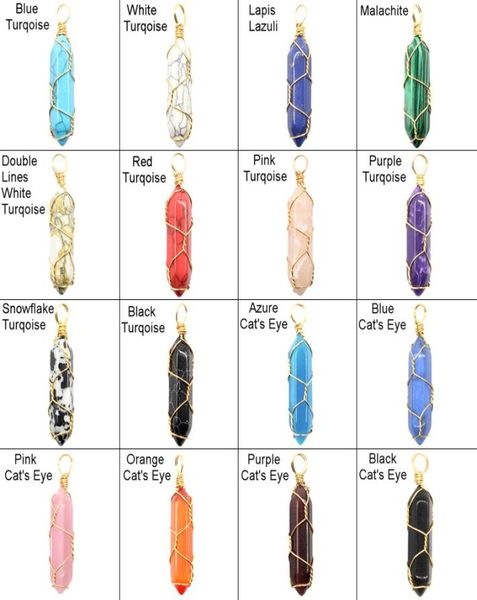 

gold brass wrapped amethyst turquoise tiger eye hexagonal prism natural crystal bullet stone pendant for jewelry making7986965, Silver