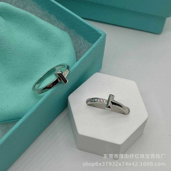 

trend tiffay high edition s925 sterling silver t1 narrow half diamond ring fashion simple with logo