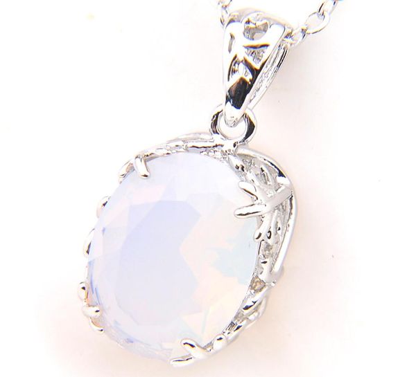 

luckyshine 1014mm family gift shine oval white moonstone gemstone silver necklaces for women charm pendants for wedding party 9833456
