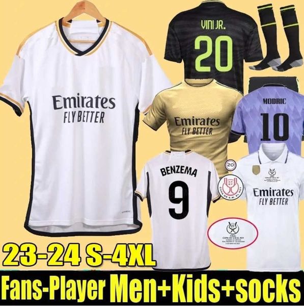 

benzema final soccer jerseys 22 23 24 fans player men football shirts vini jr tchouameni modric valverde 2023 2024 copa del rey real madrids, White;black