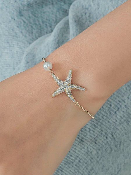 

women's fashion accessories starfish decor bracelet, Golden;silver