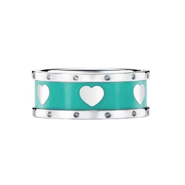 

trend seiko high edition reprint s925 sterling silver tiffay light luxury small love blue enamel wide couple ring for men and women with log