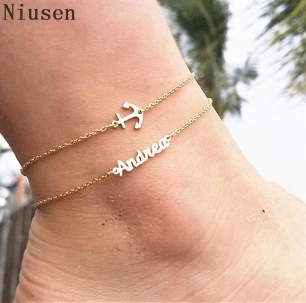 

stainless steel custom name anklet actual handmade letter chain anklets personalized jewelry ankle bracelet with name cheville1342141, Red;blue
