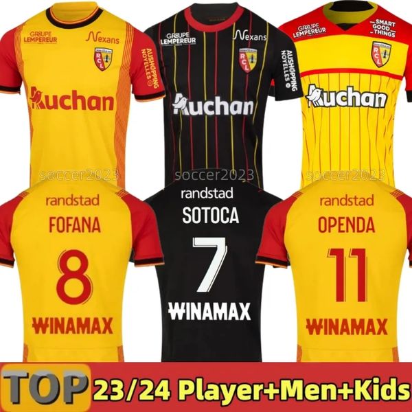 

maillot rc lens 23 24 soccer jerseys home yellow saint-barbe special kakuta openda ganago sotoca fofana football shirt 2023 kids notre sang, Black;yellow
