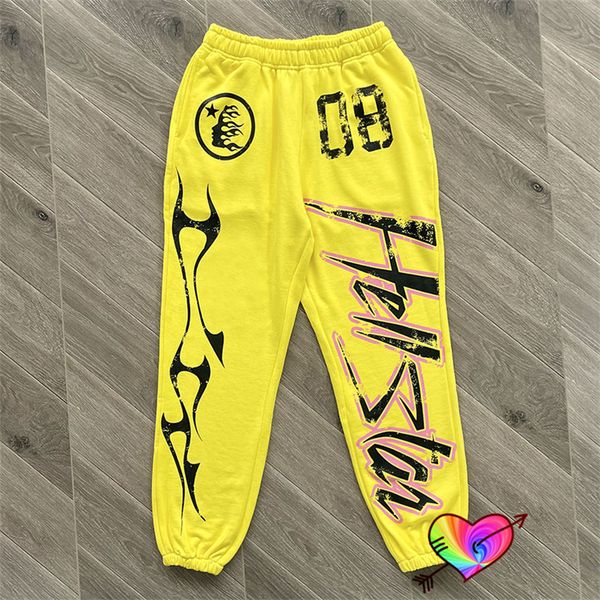 

2023 yellow pants men women flare graphic pants high street sweatpants terry trousers, Black;brown