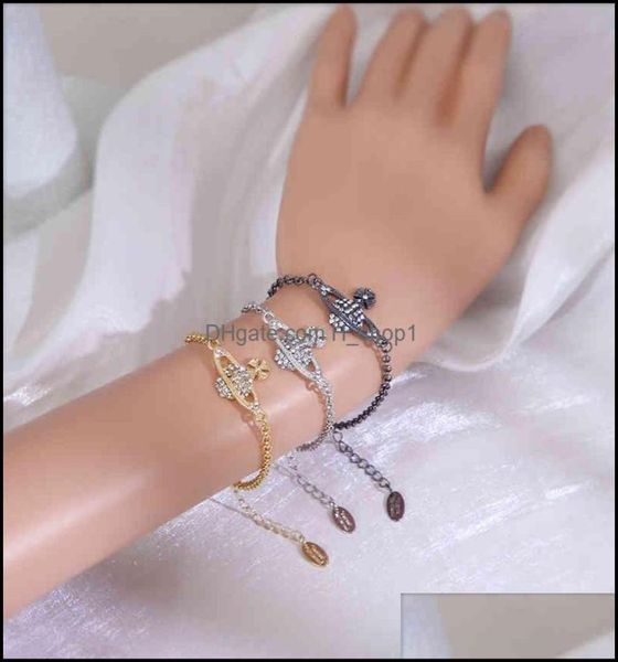 

link chain bracelets jewelry style western empress dowager saturn alloy fl diamond colorf punk bracelet drop delivery 2021 gsd6x7172081, Black