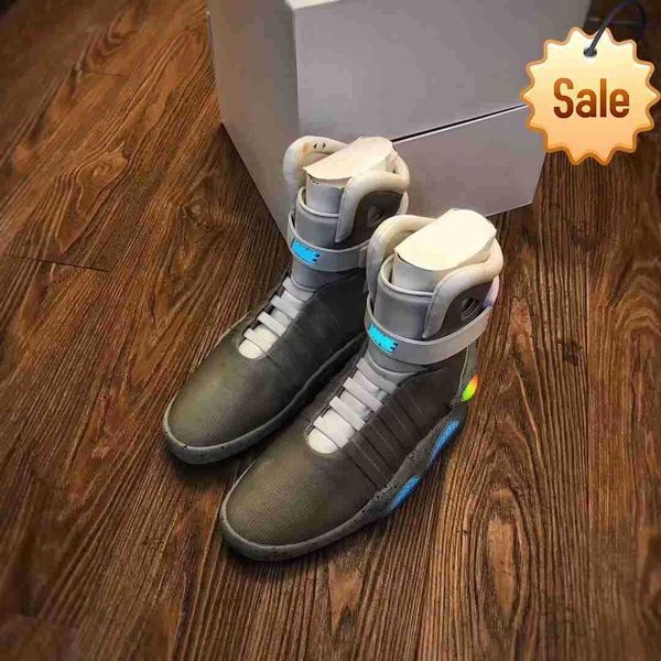 

2023 new limited sale automatic laces shoes air mag sneakers marty mcfly's air mags led back to the future glow in the dark gray mcflys, Black